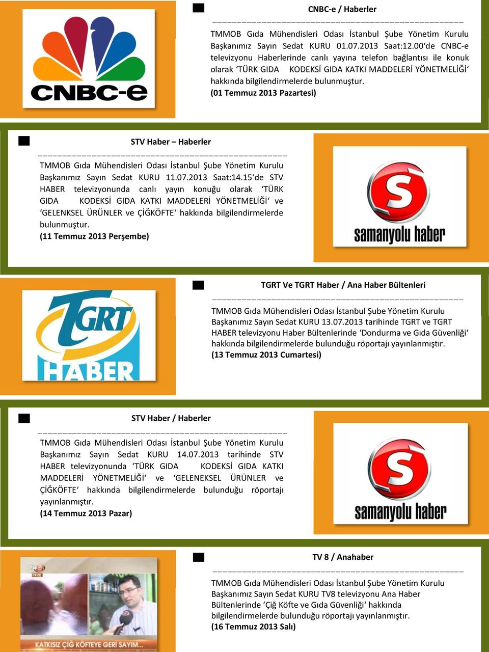 (01 Temmuz 2013 Pazartesi) STV Haber Haberler Başkanımız Sayın Sedat KURU 11.07.2013 Saat:14.