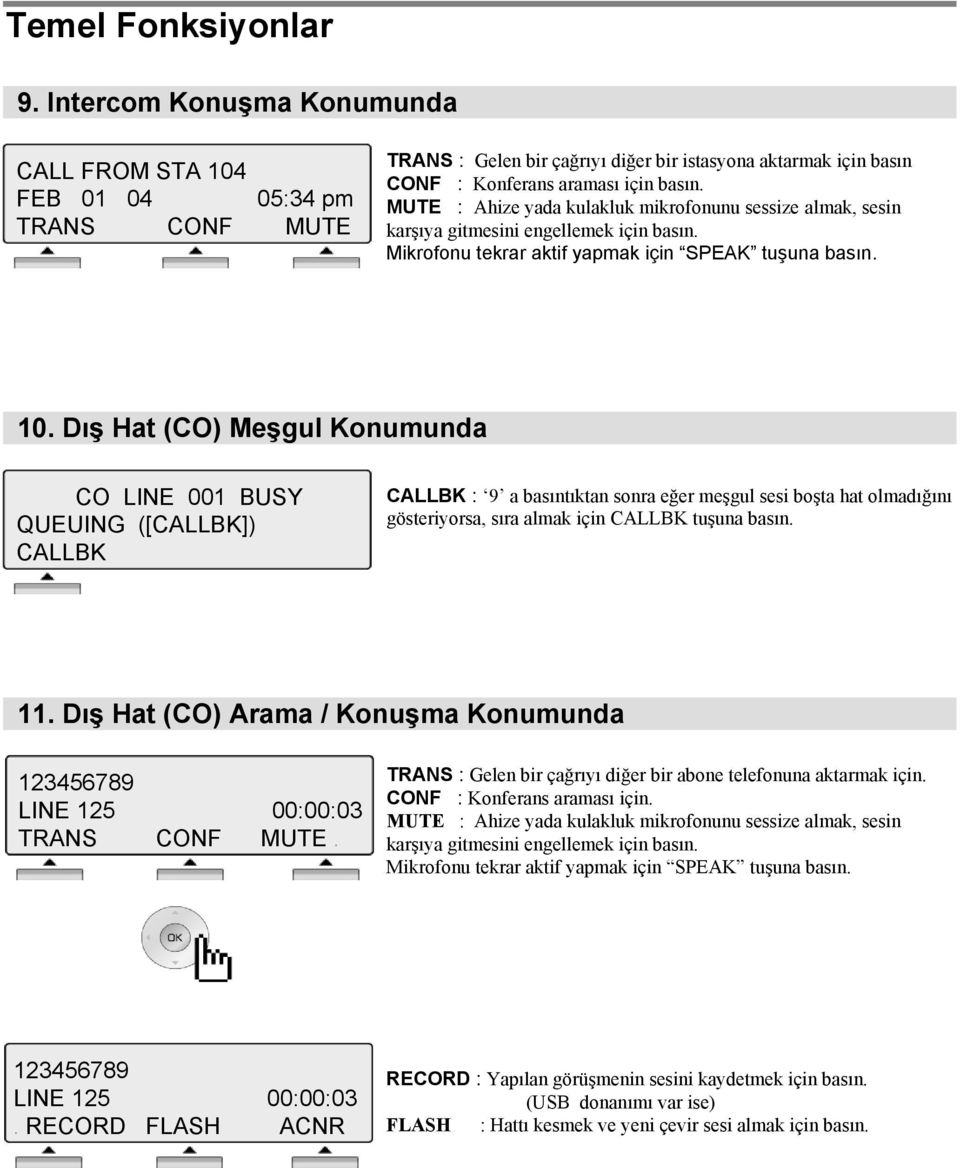 MUTE : Ahize yada kulakluk mikrofonunu sessize almak, sesin karşıya gitmesini engellemek için basın. Mikrofonu tekrar aktif yapmak için SPEAK tuşuna basın. 10.