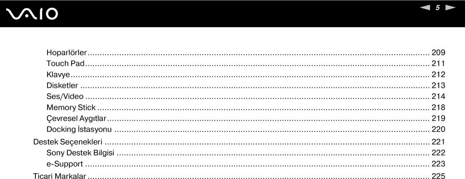.. 219 Docking İstasyonu... 220 Destek Seçenekleri.