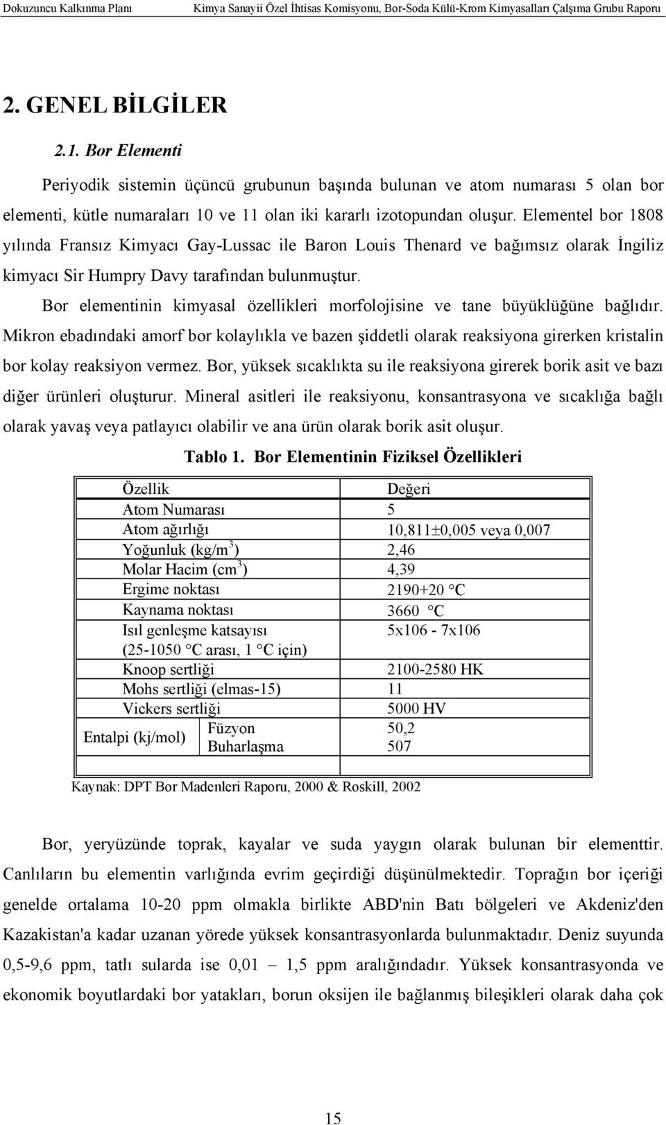 Bor elementinin kimyasal özellikleri morfolojisine ve tane büyüklüğüne bağlıdır.