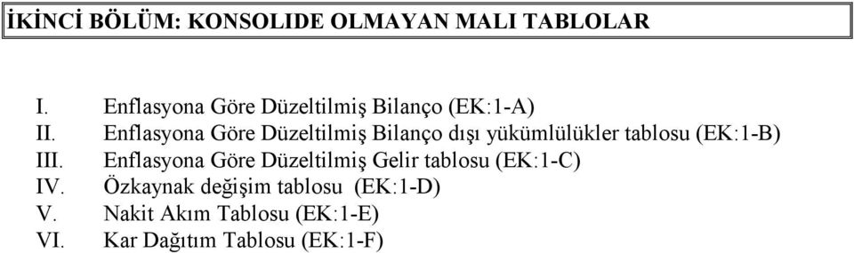 Enflasyona Göre Düzeltilmiş Bilanço dışı yükümlülükler tablosu (EK:1-B) III.