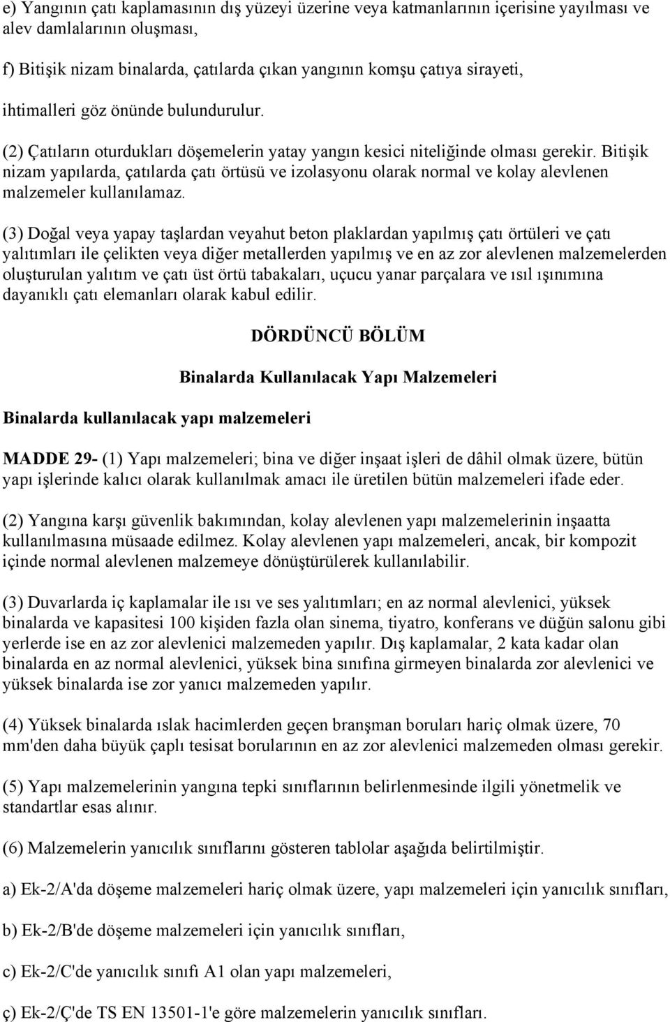 Bitişik nizam yapılarda, çatılarda çatı örtüsü ve izolasyonu olarak normal ve kolay alevlenen malzemeler kullanılamaz.