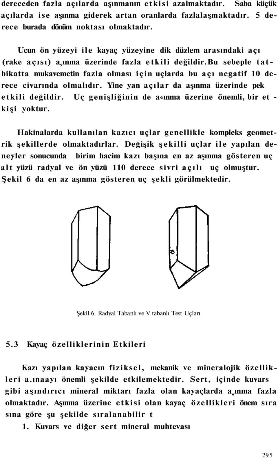 bu sebeple tatbikatta mukavemetin fazla olması için uçlarda bu açı negatif 10 derece civarında olmalıdır. Yine yan açılar da aşınma üzerinde pek etkili değildir.