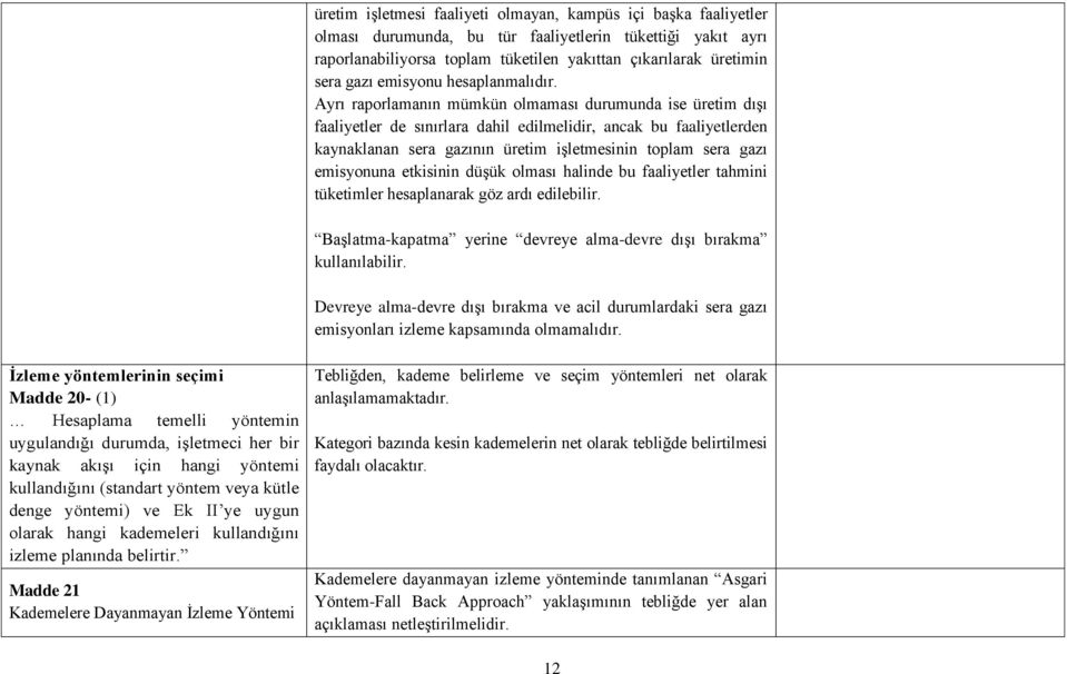 Ayrı raporlamanın mümkün olmaması durumunda ise üretim dıģı faaliyetler de sınırlara dahil edilmelidir, ancak bu faaliyetlerden kaynaklanan sera gazının üretim iģletmesinin toplam sera gazı