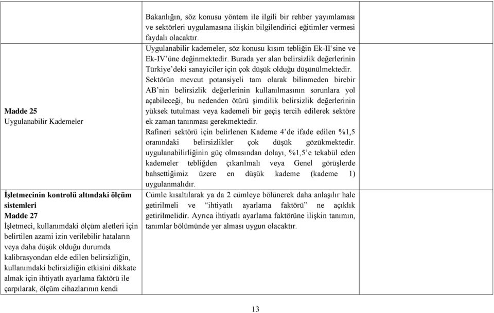 konusu yöntem ile ilgili bir rehber yayımlaması ve sektörleri uygulamasına iliģkin bilgilendirici eğitimler vermesi faydalı olacaktır.