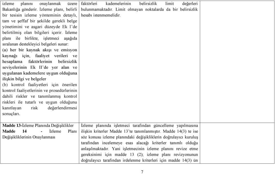 Ġzleme planı ile birlikte, iģletmeci aģağıda sıralanan destekleyici belgeleri sunar: (a) her bir kaynak akıģı ve emisyon kaynağı için, faaliyet verileri ve hesaplama faktörlerinin belirsizlik