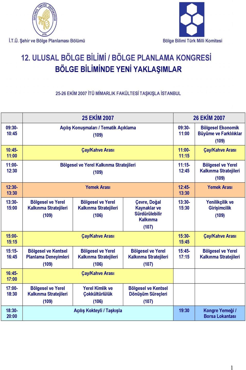 Kalkınma (107) 13:30-15:30 Çay/Kahve Arası 15:30-15:45 (106) Çay/Kahve Arası Yerel Kimlik ve Çokkültürlülük (106) (107) Bölgesel ve Kentsel Dönüşüm Süreçleri (107) 15:45-17:15