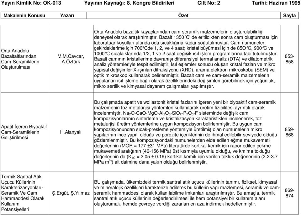 Cam numuneler, çekirdeklerime için 700ºCde 1, 2, ve 4 saat; kristal büyümesi için de 85O C, 900 C ve 1000 C sıcaklıklarında 1/2, 1 ve 2 saat değişik ısıl işlem programlarına tabi tutulmuştur.