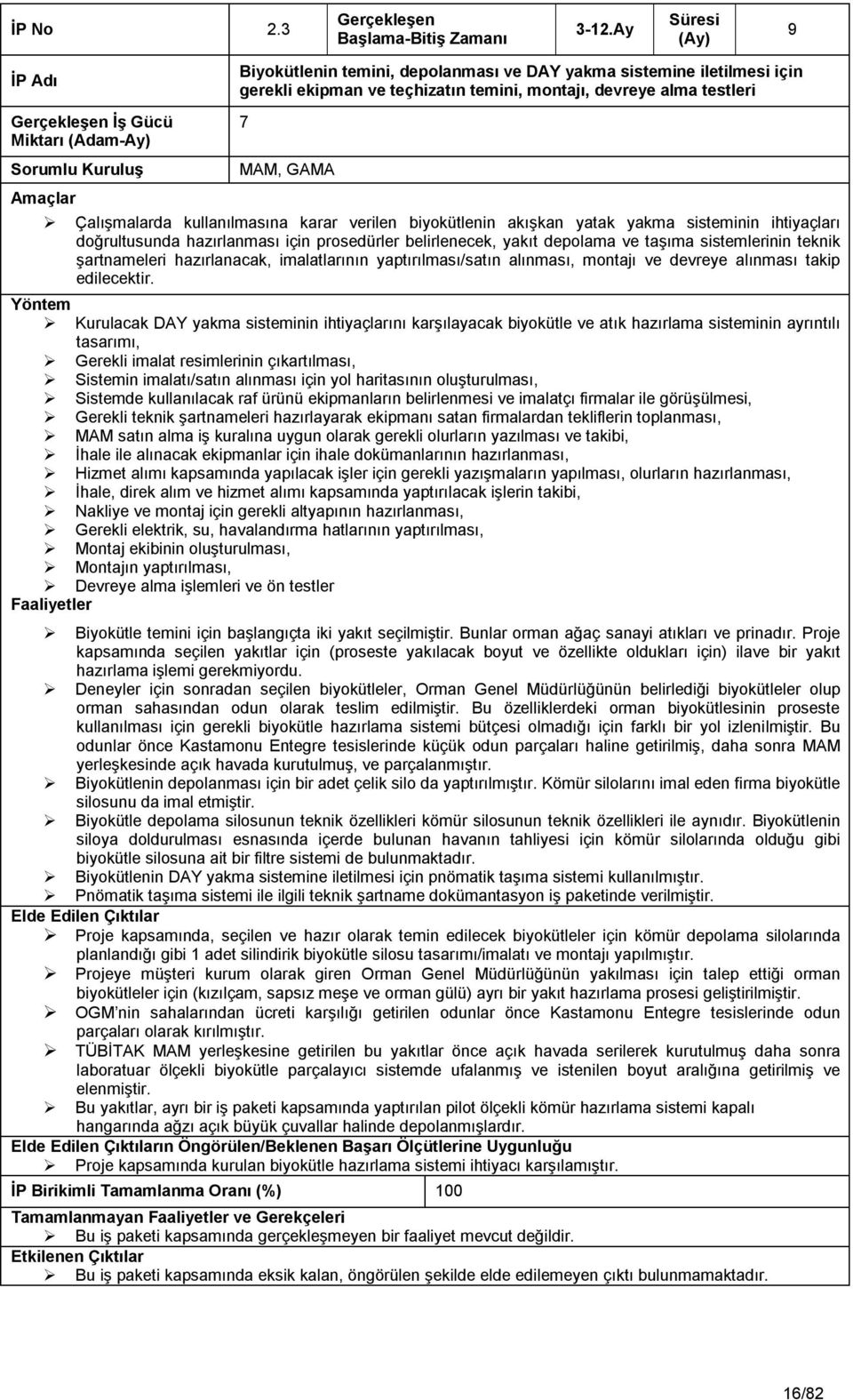 testleri 7 Sorumlu Kuruluş Amaçlar MAM, GAMA Çalışmalarda kullanılmasına karar verilen biyokütlenin akışkan yatak yakma sisteminin ihtiyaçları doğrultusunda hazırlanması için prosedürler