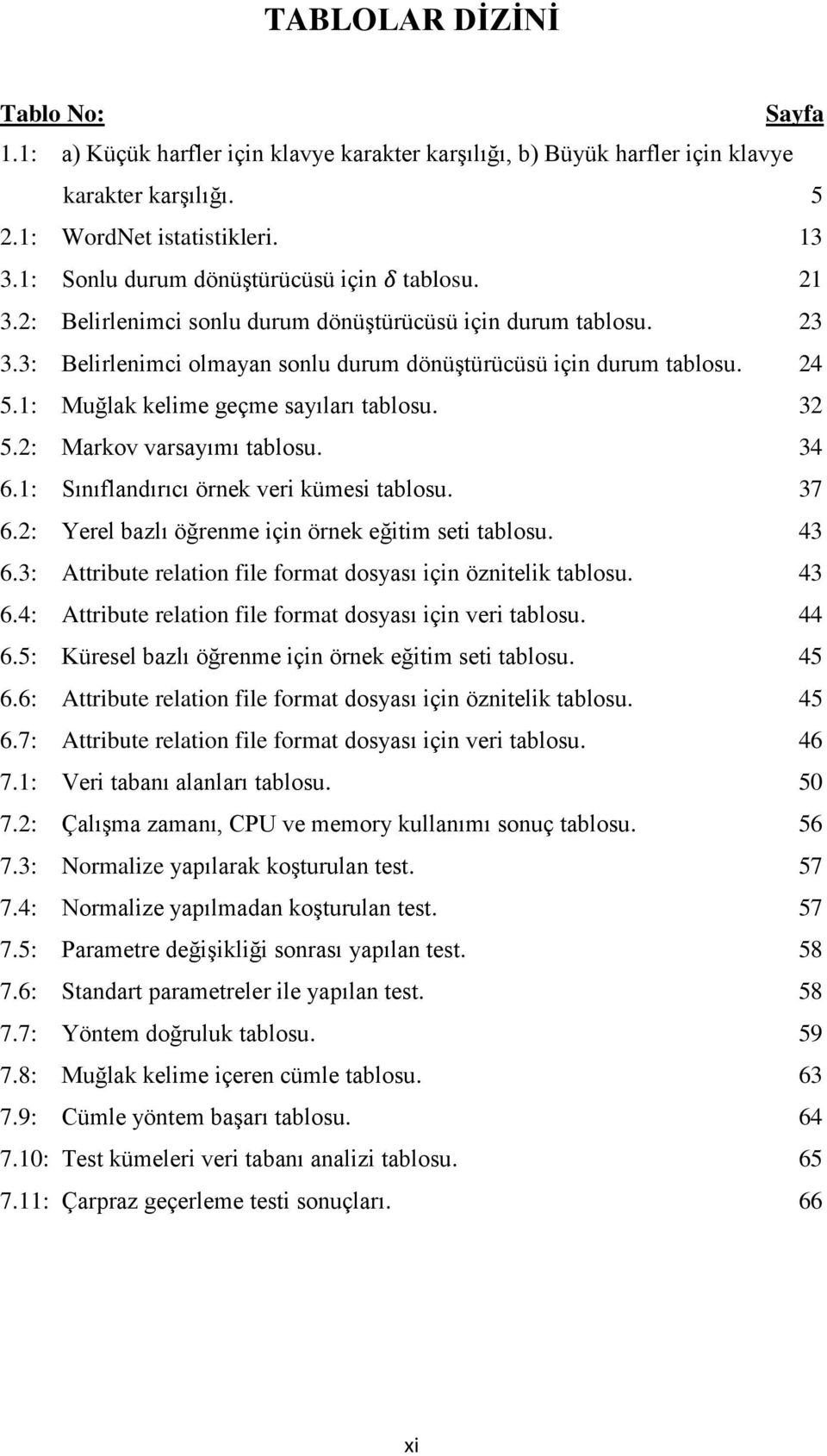 1: Muğlak kelime geçme sayıları tablosu. 32 5.2: Markov varsayımı tablosu. 34 6.1: Sınıflandırıcı örnek veri kümesi tablosu. 37 6.2: Yerel bazlı öğrenme için örnek eğitim seti tablosu. 43 6.