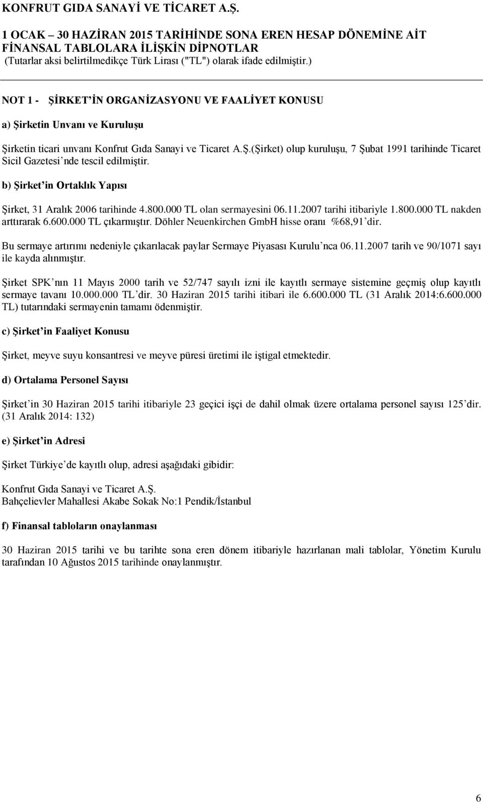 Döhler Neuenkirchen GmbH hisse oranı %68,91 dir. Bu sermaye artırımı nedeniyle çıkarılacak paylar Sermaye Piyasası Kurulu nca 06.11.2007 tarih ve 90/1071 sayı ile kayda alınmıştır.