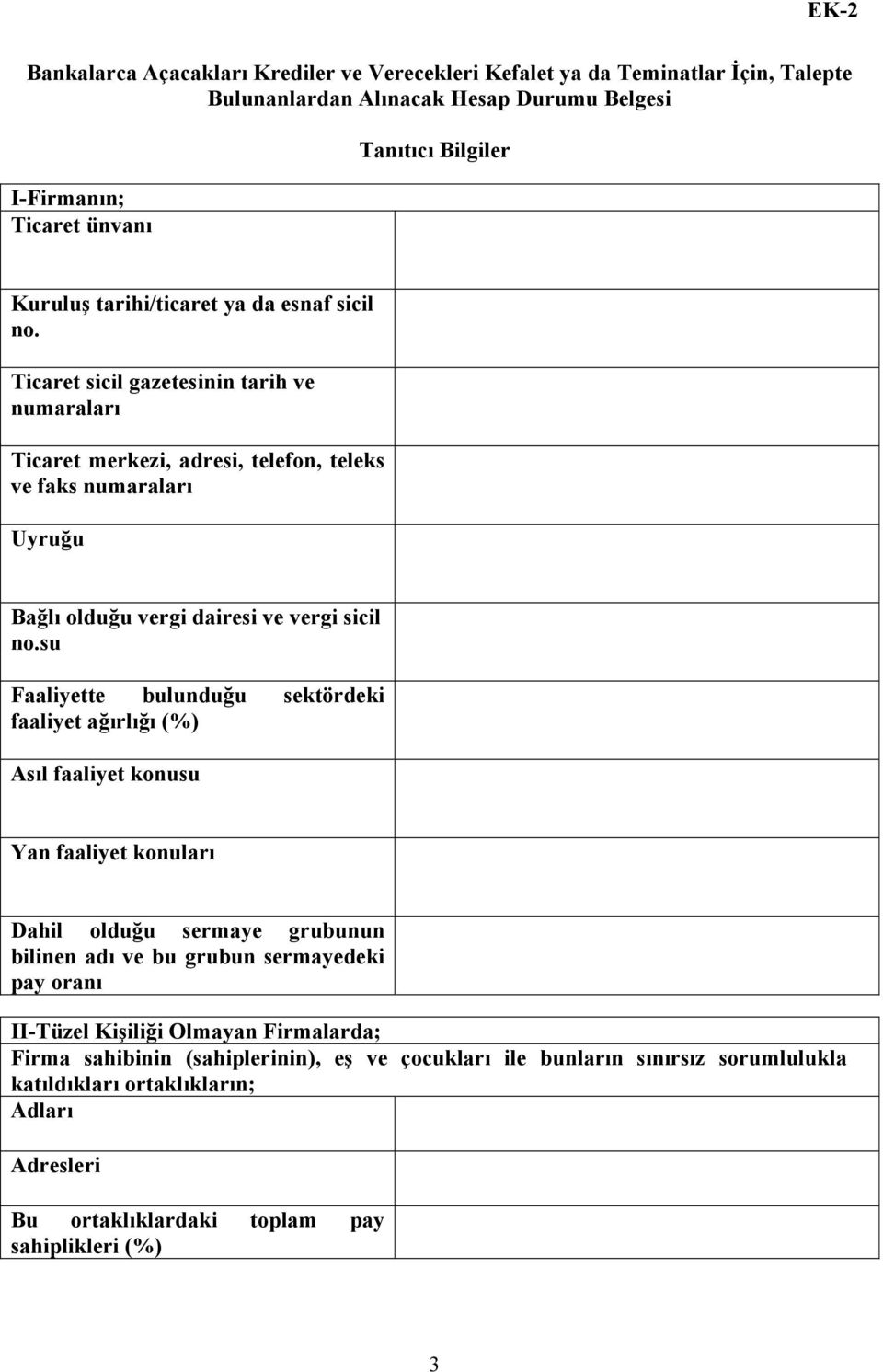 Ticaret sicil gazetesinin tarih ve numaraları Ticaret merkezi, adresi, telefon, teleks ve faks numaraları Uyruğu Bağlı olduğu vergi dairesi ve vergi sicil no.