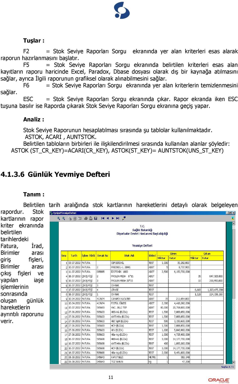 grafiksel olarak alınabilmesini sağlar. F6 = Stok Seviye Raporları Sorgu ekranında yer alan kriterlerin temizlenmesini sağlar. ESC = Stok Seviye Raporları Sorgu ekranında çıkar.