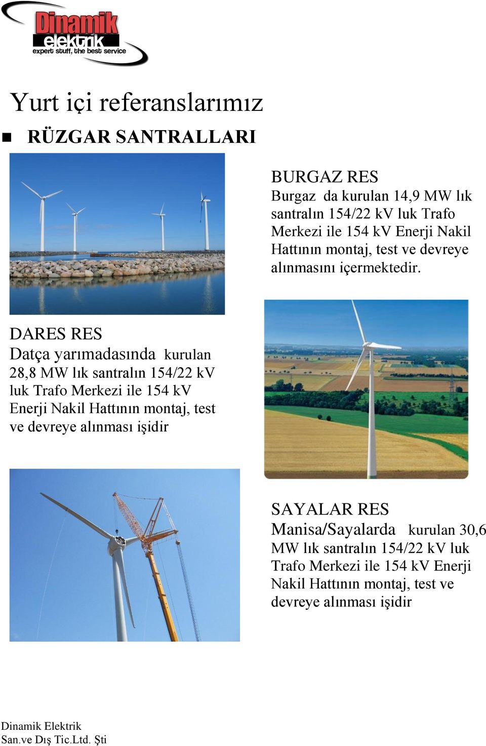 DARES RES Datça yarımadasında kurulan 28,8 MW lık santralın 154/22 kv luk Trafo Merkezi ile 154 kv Enerji Nakil Hattının