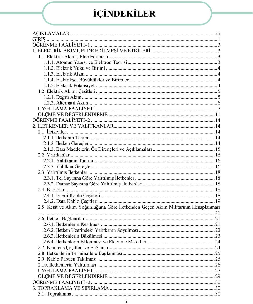 .. 5 1.2.2. Alternatif Akım... 6 UYGULAMA FAALĠYETĠ... 7 ÖLÇME VE DEĞERLENDĠRME... 11 ÖĞRENME FAALĠYETĠ 2... 14 2. ĠLETKENLER VE YALITKANLAR... 14 2.1. Ġletkenler... 14 2.1.1. Ġletkenin Tanımı... 14 2.1.2. Ġletken Gereçler.