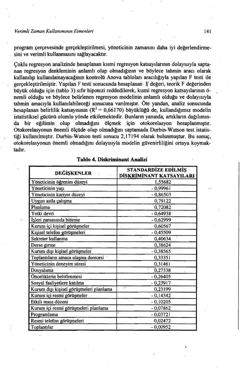 kullanııainayacağının kontrolü Anova tabloları aracılığıyla yapılan F testi ile gerçekleştirilmiştir.