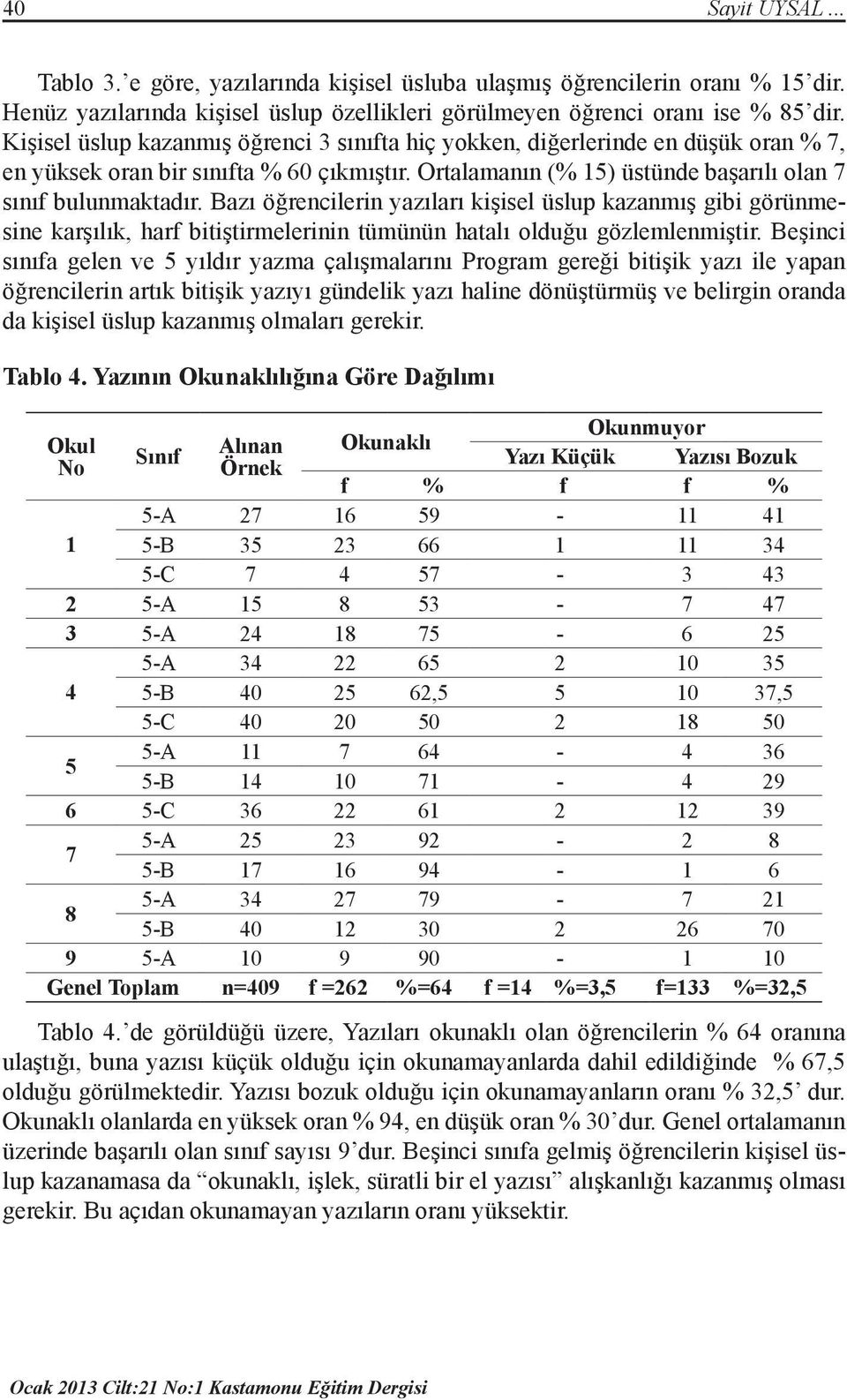 Bazı öğrencilerin yazıları kişisel üslup kazanmış gibi görünmesine karşılık, harf bitiştirmelerinin tümünün hatalı olduğu gözlemlenmiştir.