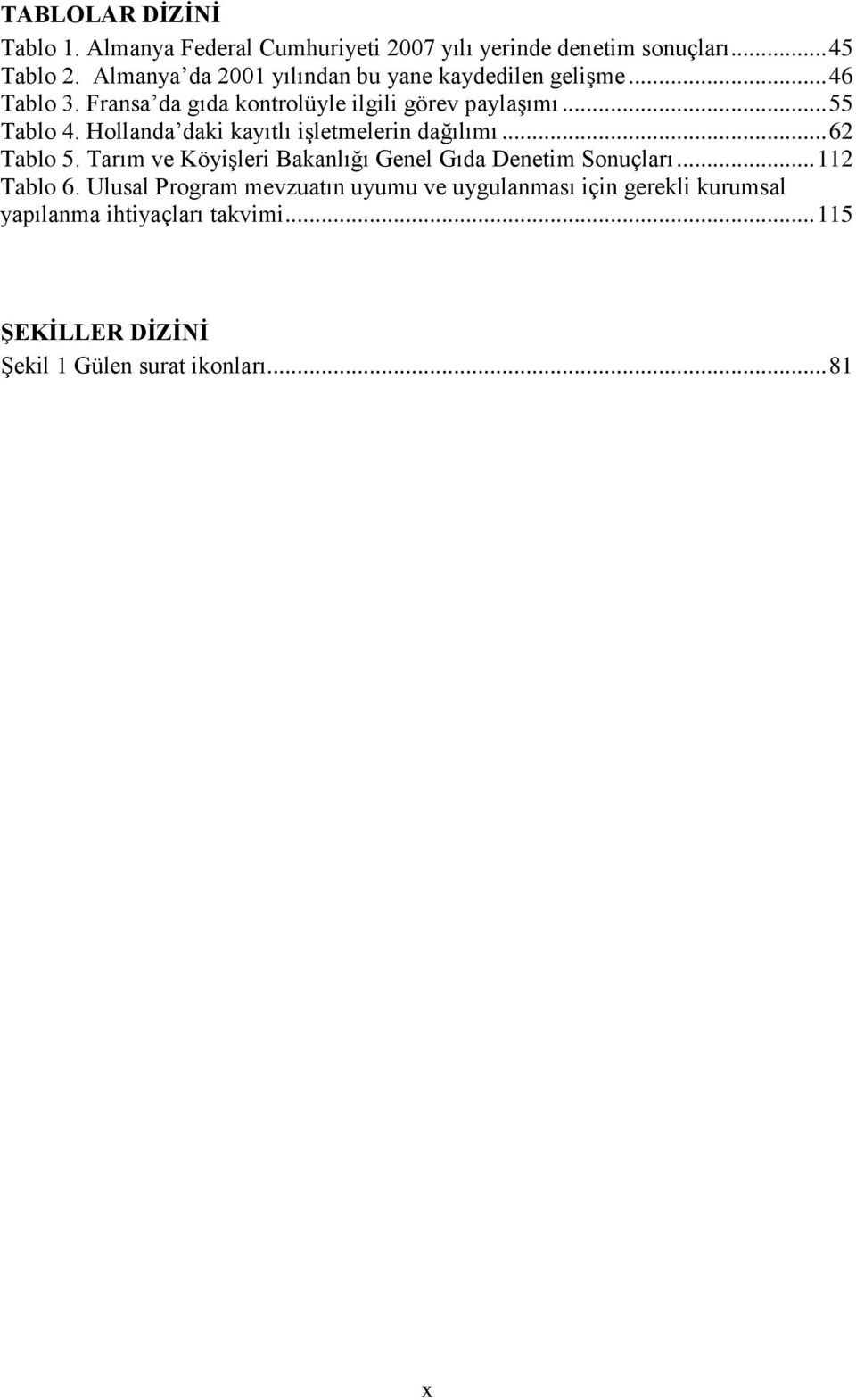 Hollanda daki kayıtlı iģletmelerin dağılımı... 62 Tablo 5. Tarım ve KöyiĢleri Bakanlığı Genel Gıda Denetim Sonuçları... 112 Tablo 6.