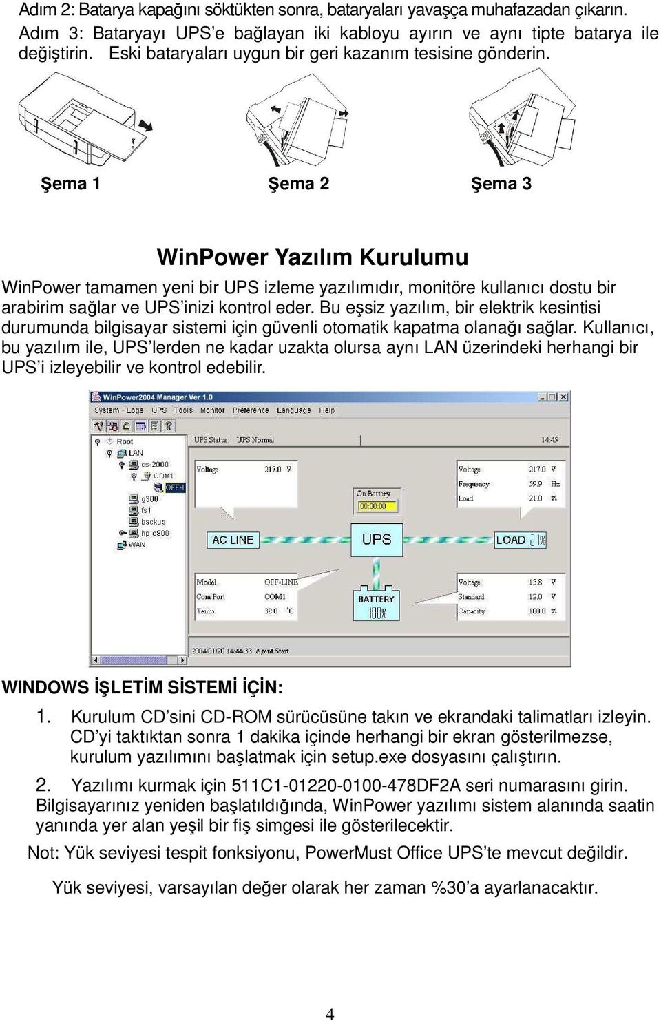 Şema 1 Şema 2 Şema 3 WinPower Yazılım Kurulumu WinPower tamamen yeni bir UPS izleme yazılımıdır, monitöre kullanıcı dostu bir arabirim sağlar ve UPS inizi kontrol eder.