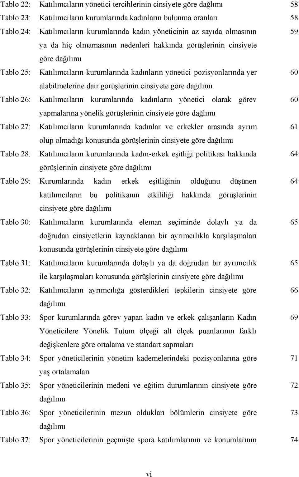 dair görüşlerinin cinsiyete göre dağılımı Tablo 26: Katılımcıların kurumlarında kadınların yönetici olarak görev 60 yapmalarına yönelik görüşlerinin cinsiyete göre dağlımı Tablo 27: Katılımcıların