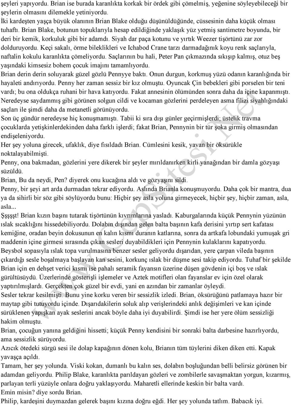 Brian Blake, botunun topuklarıyla hesap edildiğinde yaklaşık yüz yetmiş santimetre boyunda, bir deri bir kemik, korkuluk gibi bir adamdı.