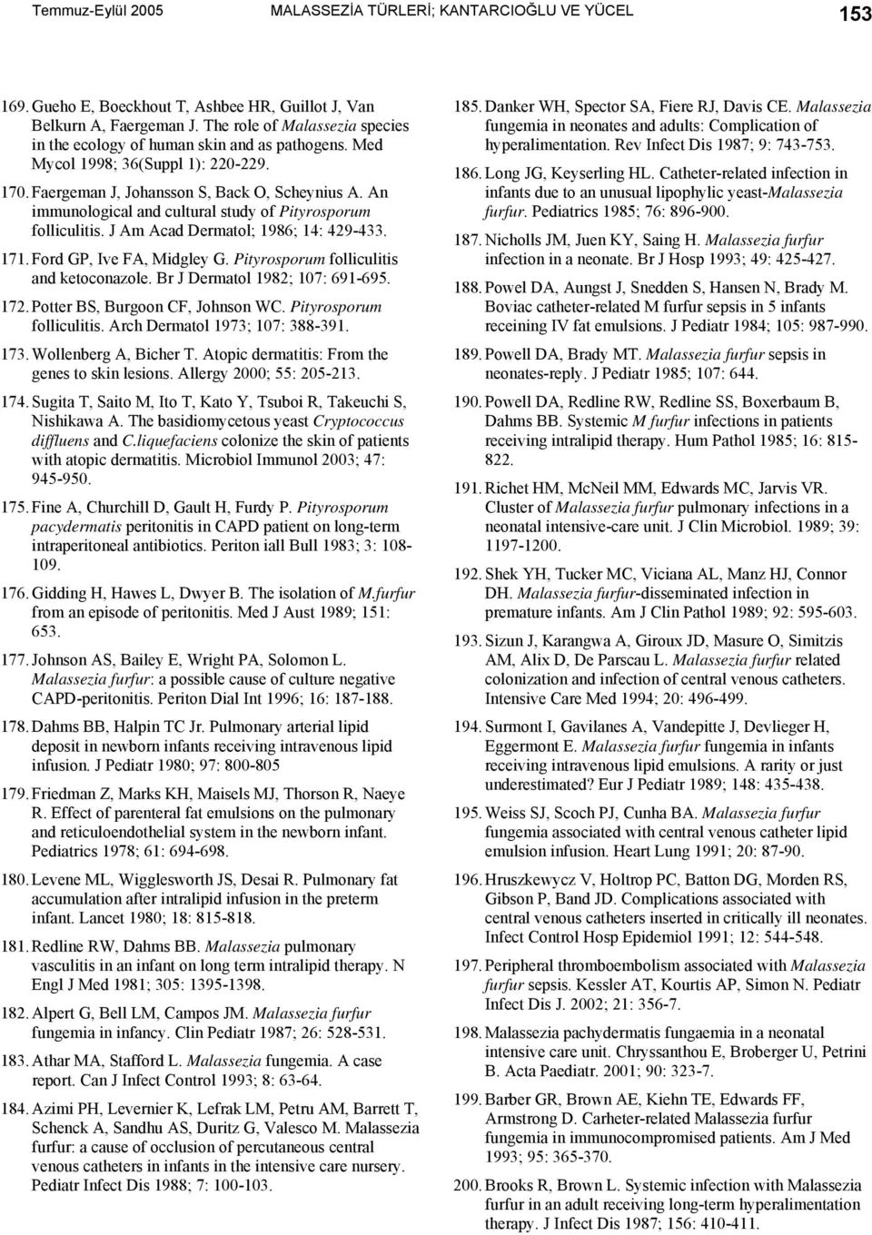 An immunological and cultural study of Pityrosporum folliculitis. J Am Acad Dermatol; 1986; 14: 429-433. 171. Ford GP, Ive FA, Midgley G. Pityrosporum folliculitis and ketoconazole.