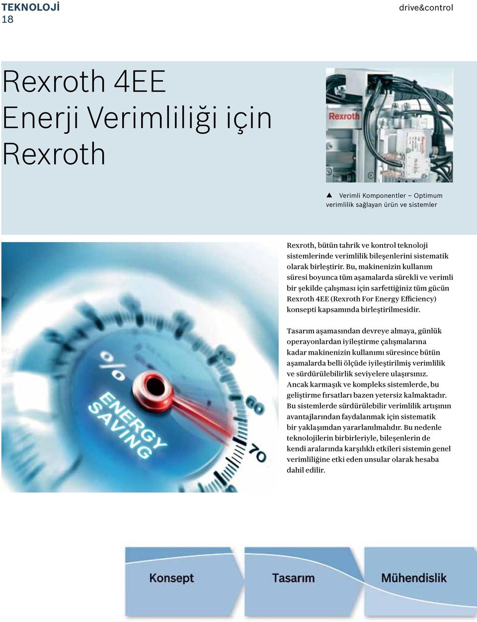 Bu, makinenizin kullanım süresi boyunca tüm aşamalarda sürekli ve verimli bir şekilde çalışması için sarfettiğiniz tüm gücün Rexroth 4EE (Rexroth For Energy Efficiency) konsepti kapsamında