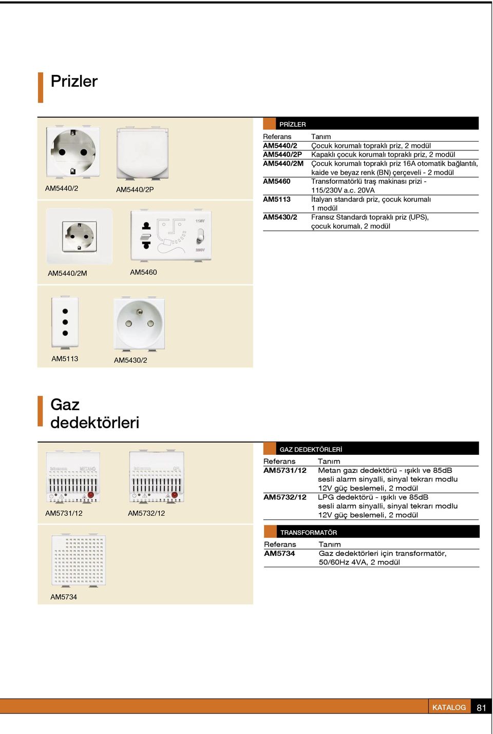 20VA AM5113 talyan standard priz, çocuk korumal 1 modül AM5430/2 Fransız Standardı topraklı priz (UPS), çocuk korumal, 2 modül AM5440/2M AM5460 AM5113 AM5430/2 Gaz dedektörleri AM5731/12 AM5732/12