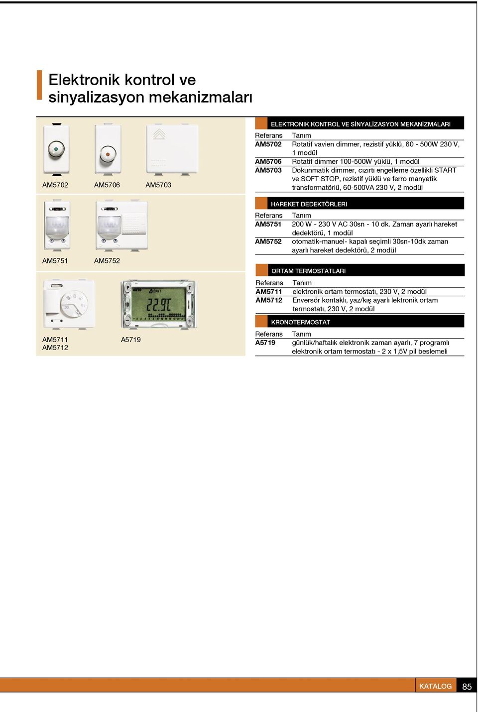 DEDEKTÖRLERI AM5751 AM5752 Referans AM5751 AM5752 Tan m 200 W - 230 V AC 30sn - 10 dk.