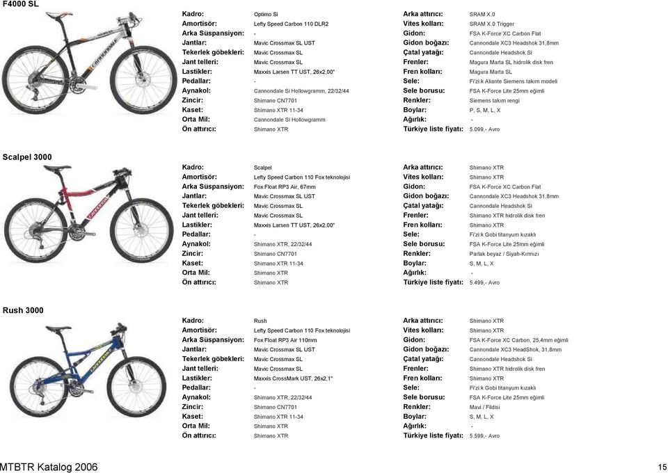 0 Trigger FSA K-Force XC Carbon Flat Cannondale XC3 Headshok 31,8mm Cannondale Headshok Si Magura Marta SL hidrolik disk fren Magura Marta SL Fi'zi:k Aliante Siemens takım modeli FSA K-Force Lite