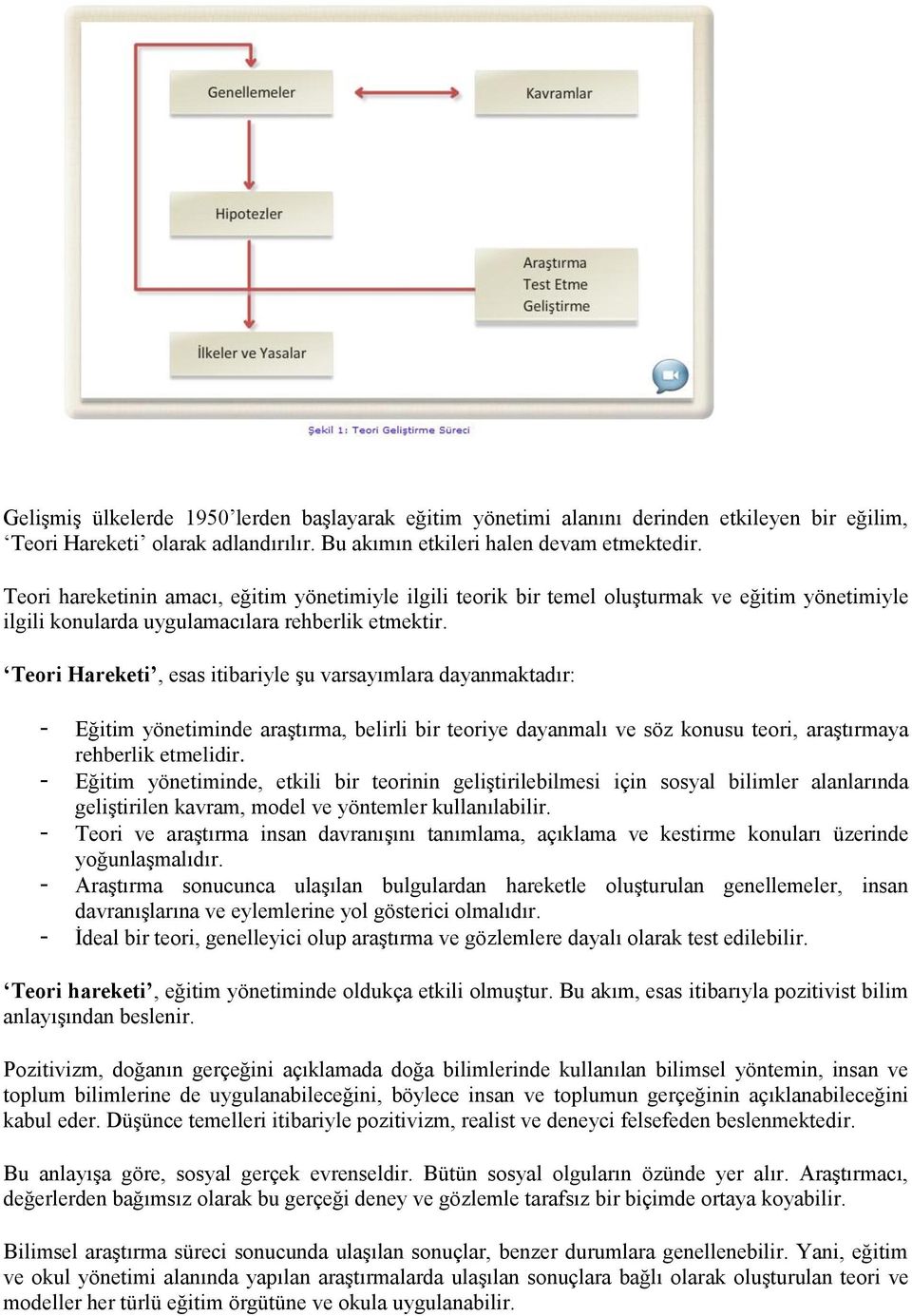 Teori Hareketi, esas itibariyle Ģu varsayımlara dayanmaktadır: - Eğitim yönetiminde araģtırma, belirli bir teoriye dayanmalı ve söz konusu teori, araģtırmaya rehberlik etmelidir.