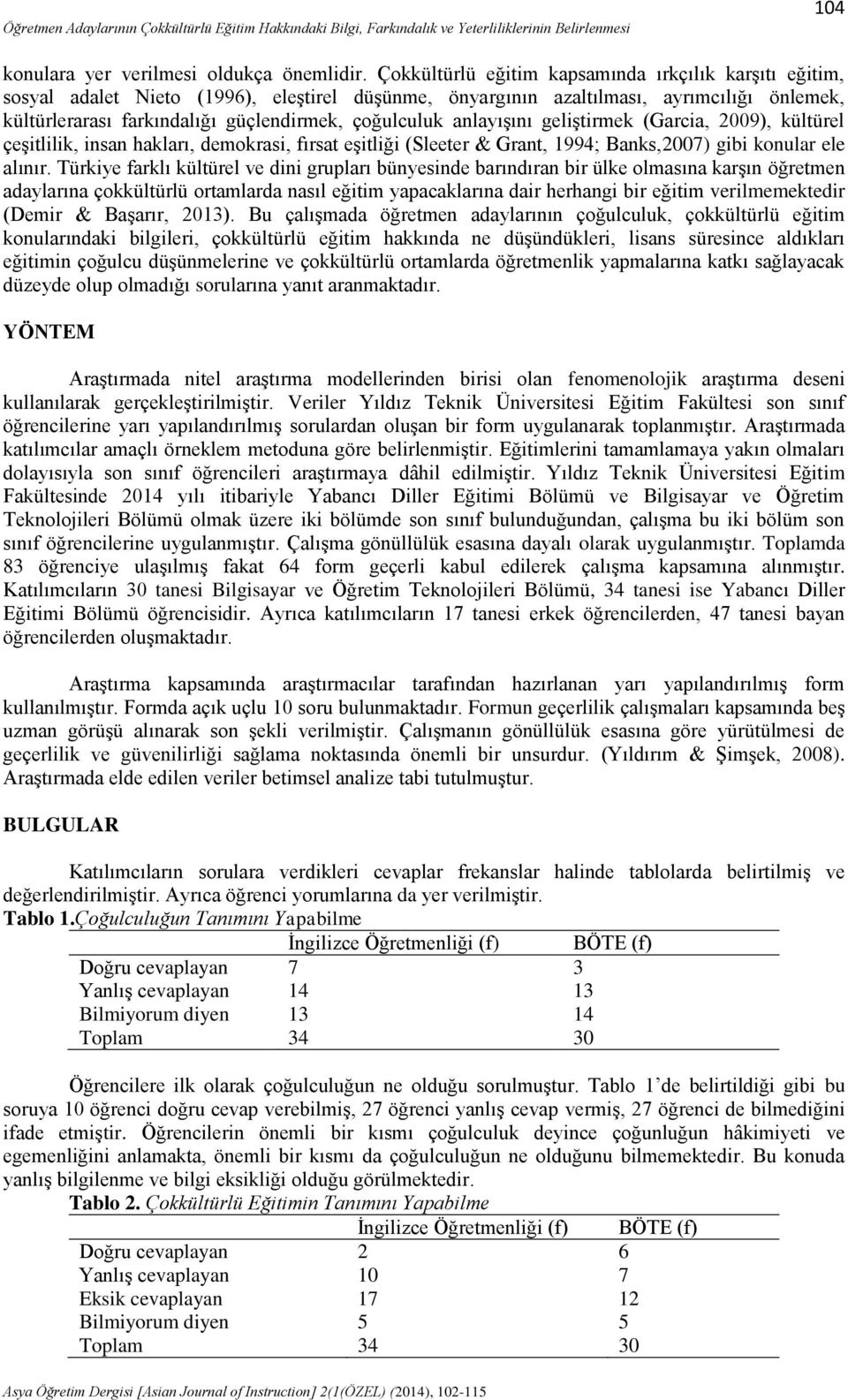 anlayışını geliştirmek (Garcia, 2009), kültürel çeşitlilik, insan hakları, demokrasi, fırsat eşitliği (Sleeter & Grant, 1994; Banks,2007) gibi konular ele alınır.