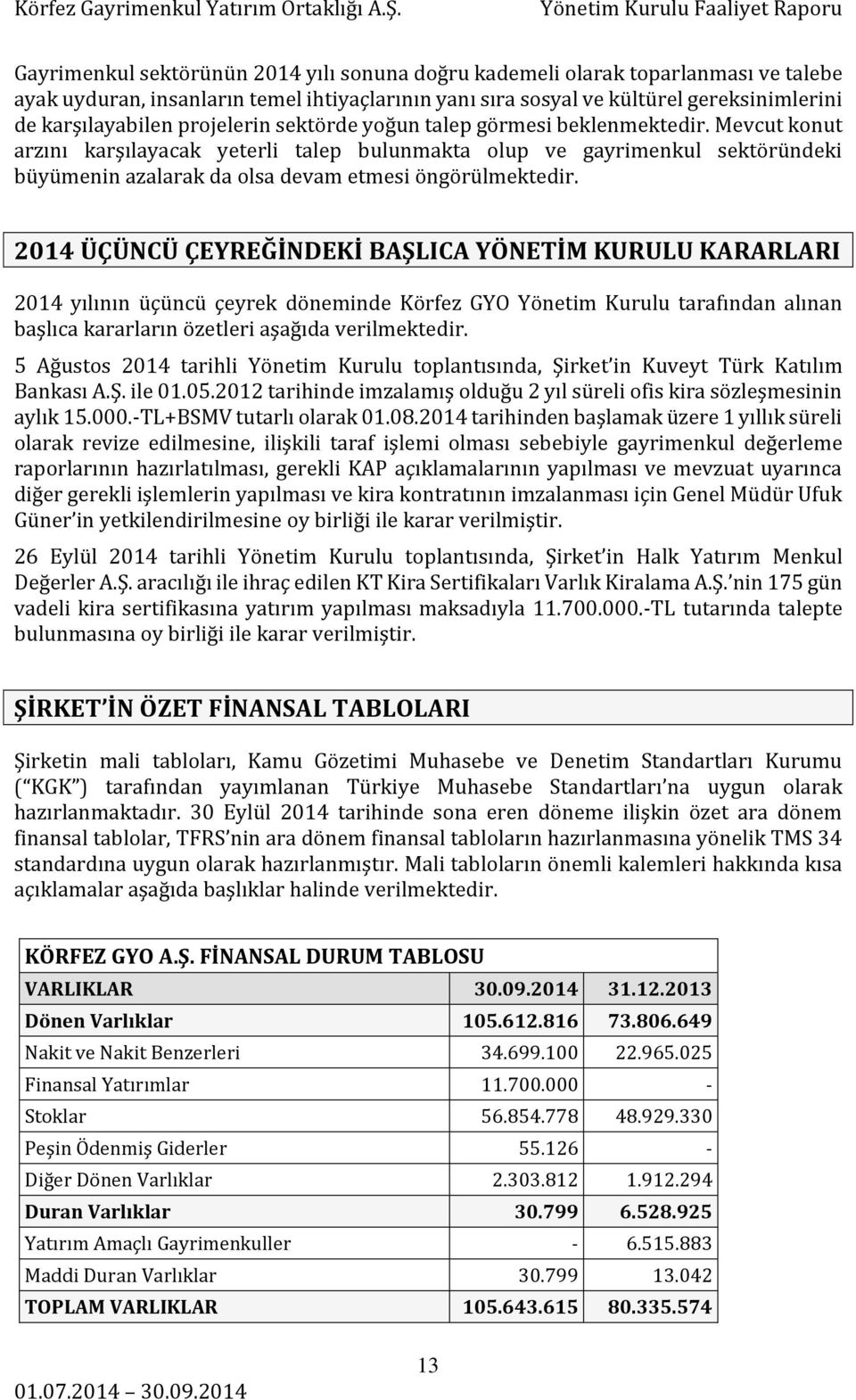 Mevcut konut arzını karşılayacak yeterli talep bulunmakta olup ve gayrimenkul sektöründeki büyümenin azalarak da olsa devam etmesi öngörülmektedir.