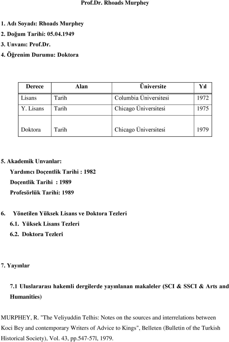 Yönetilen Yüksek Lisans ve Doktora Tezleri 6.1. Yüksek Lisans Tezleri 6.2. Doktora Tezleri 7. Yayınlar 7.