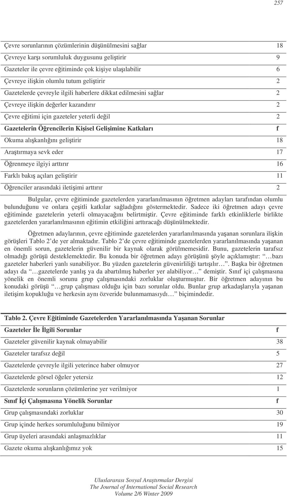 alıkanlıını gelitirir 18 Aratırmaya sevk eder 17 Örenmeye ilgiyi arttırır 16 Farklı bakı açıları gelitirir 11 Örenciler arasındaki iletiimi arttırır 2 Bulgular, çevre eitiminde gazetelerden