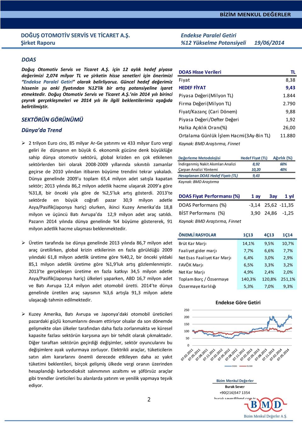 nin 2014 yılı birinci çeyrek gerçekleşmeleri ve 2014 yılı ile ilgili beklentilerimiz aşağıda belirtilmiştir.