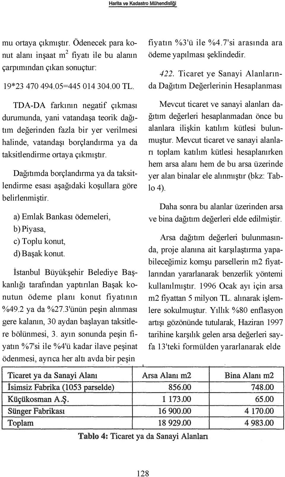 Dağıtımda borçlandırma ya da taksitlendirme esası aşağıdaki koşullara göre belirlenmiştir. a) Emlak Bankası ödemeleri, b) Piyasa, c) Toplu konut, d) Başak konut.