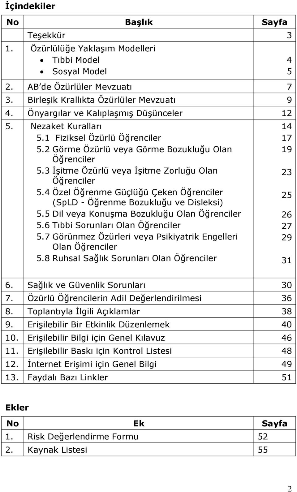 3 İşitme Özürlü veya İşitme Zorluğu Olan Öğrenciler 5.4 Özel Öğrenme Güçlüğü Çeken Öğrenciler (SpLD - Öğrenme Bozukluğu ve Disleksi) 5.5 Dil veya Konuşma Bozukluğu Olan Öğrenciler 5.