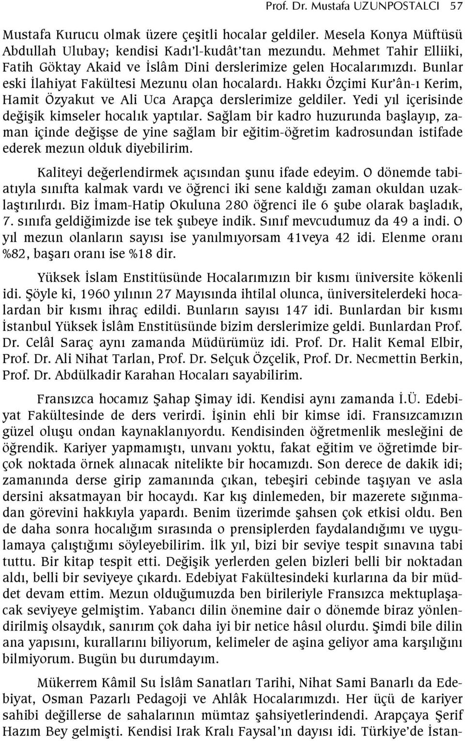 Hakk Özçimi Kur ân- Kerim, Hamit Özyakut ve Ali Uca Arapça derslerimize geldiler. Yedi yl içerisinde degiik kimseler hocalk yaptlar.