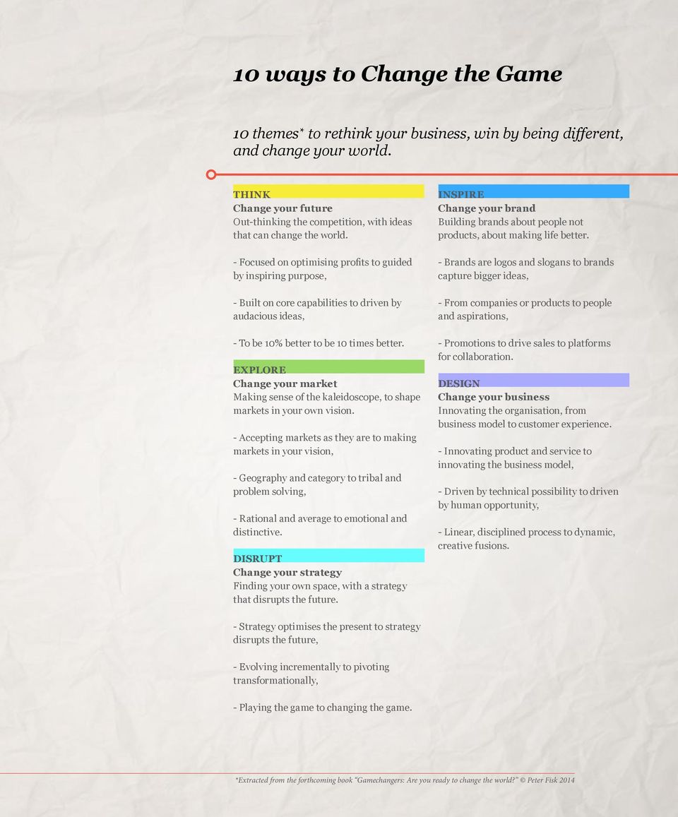 - Focused on optimising profits to guided by inspiring purpose, - Built on core capabilities to driven by audacious ideas, - To be 10% better to be 10 times better.