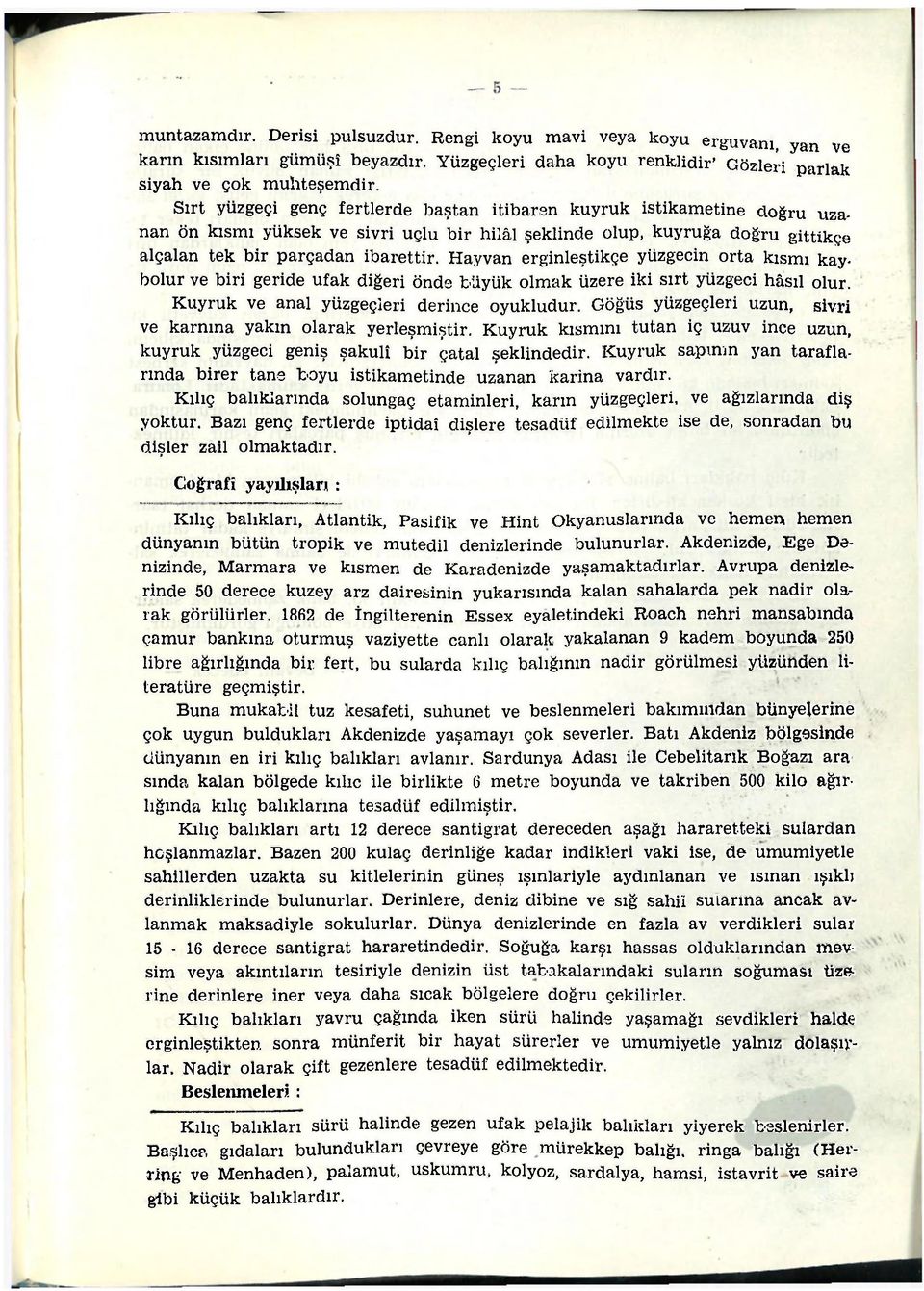 Hayvan erginleştikçe yüzgecin orta kısmı kaybolur ve biri geride ufak diğeri önds büyük olmak üzere iki sırt yüzgeci hâsıl olur. Kuyruk ve anal yüzgeçleri derince oyukludur.