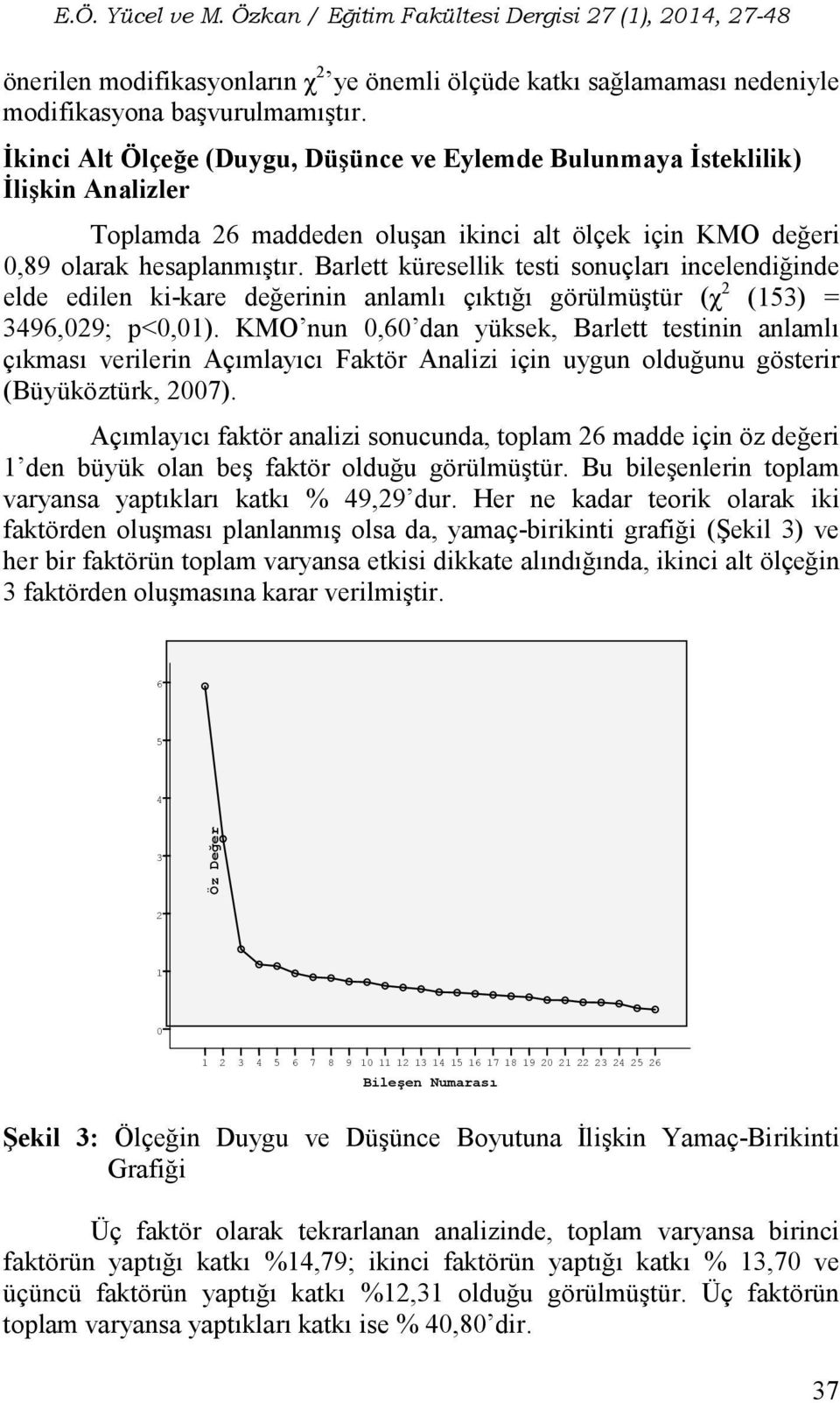 Barlett küresellik testi sonuçları incelendiğinde elde edilen ki-kare değerinin anlamlı çıktığı görülmüştür (χ 2 (153) = 3496,029; p<0,01).