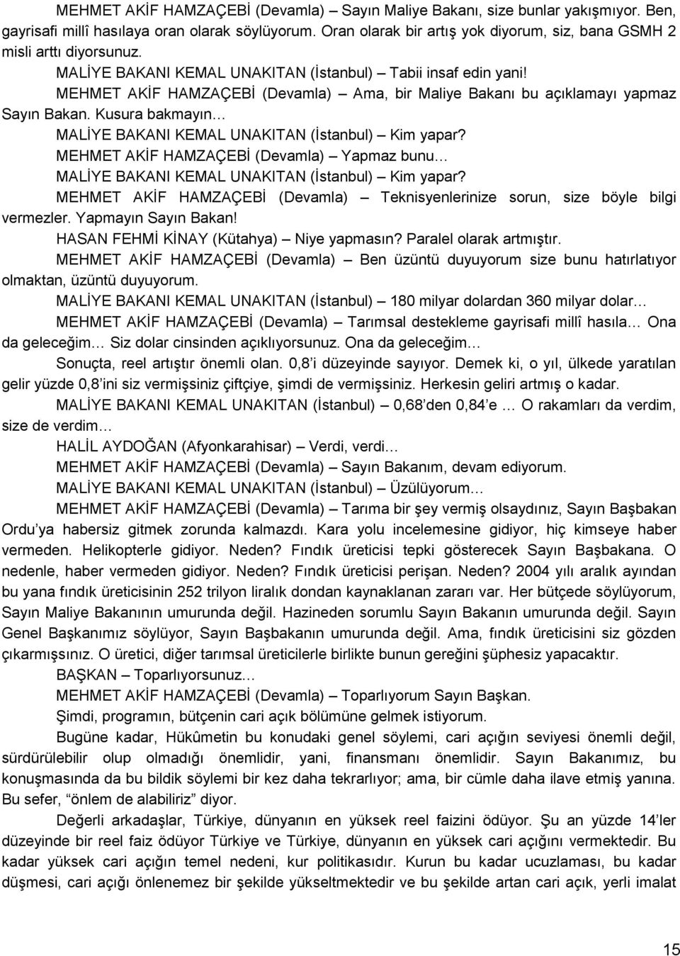 MEHMET AKĠF HAMZAÇEBĠ (Devamla) Ama, bir Maliye Bakanı bu açıklamayı yapmaz Sayın Bakan. Kusura bakmayın MALĠYE BAKANI KEMAL UNAKITAN (Ġstanbul) Kim yapar?