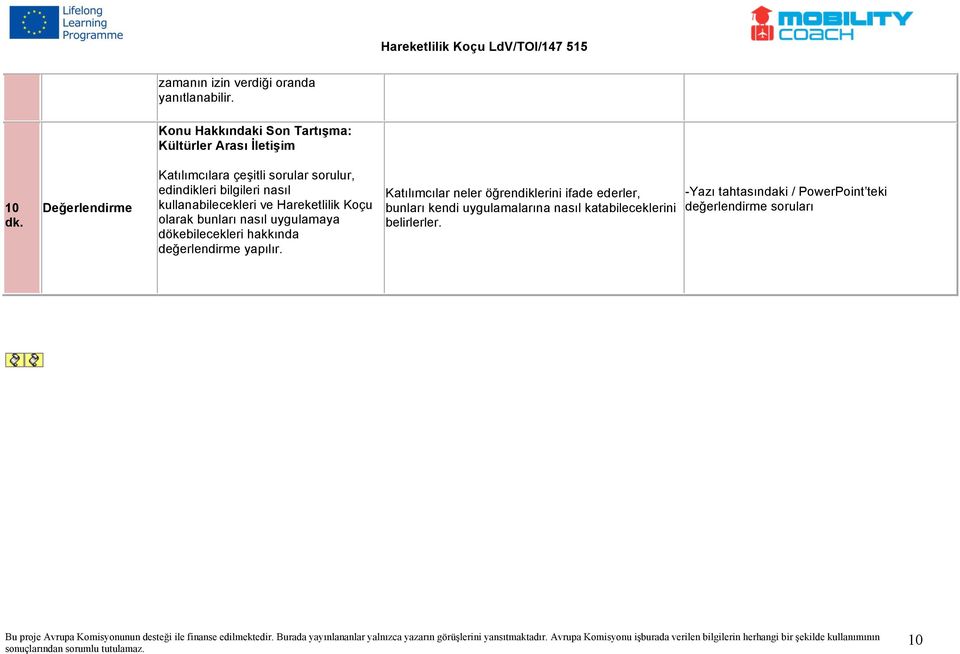 edindikleri bilgileri nasıl kullanabilecekleri ve Hareketlilik Koçu olarak bunları nasıl uygulamaya dökebilecekleri