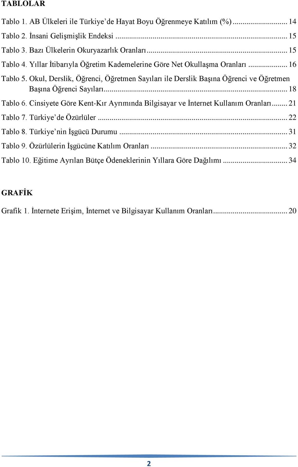 .. 18 Tablo 6. Cinsiyete Göre Kent-Kır Ayrımında Bilgisayar ve İnternet Kullanım Oranları... 21 Tablo 7. Türkiye de Özürlüler... 22 Tablo 8. Türkiye nin İşgücü Durumu... 31 Tablo 9.