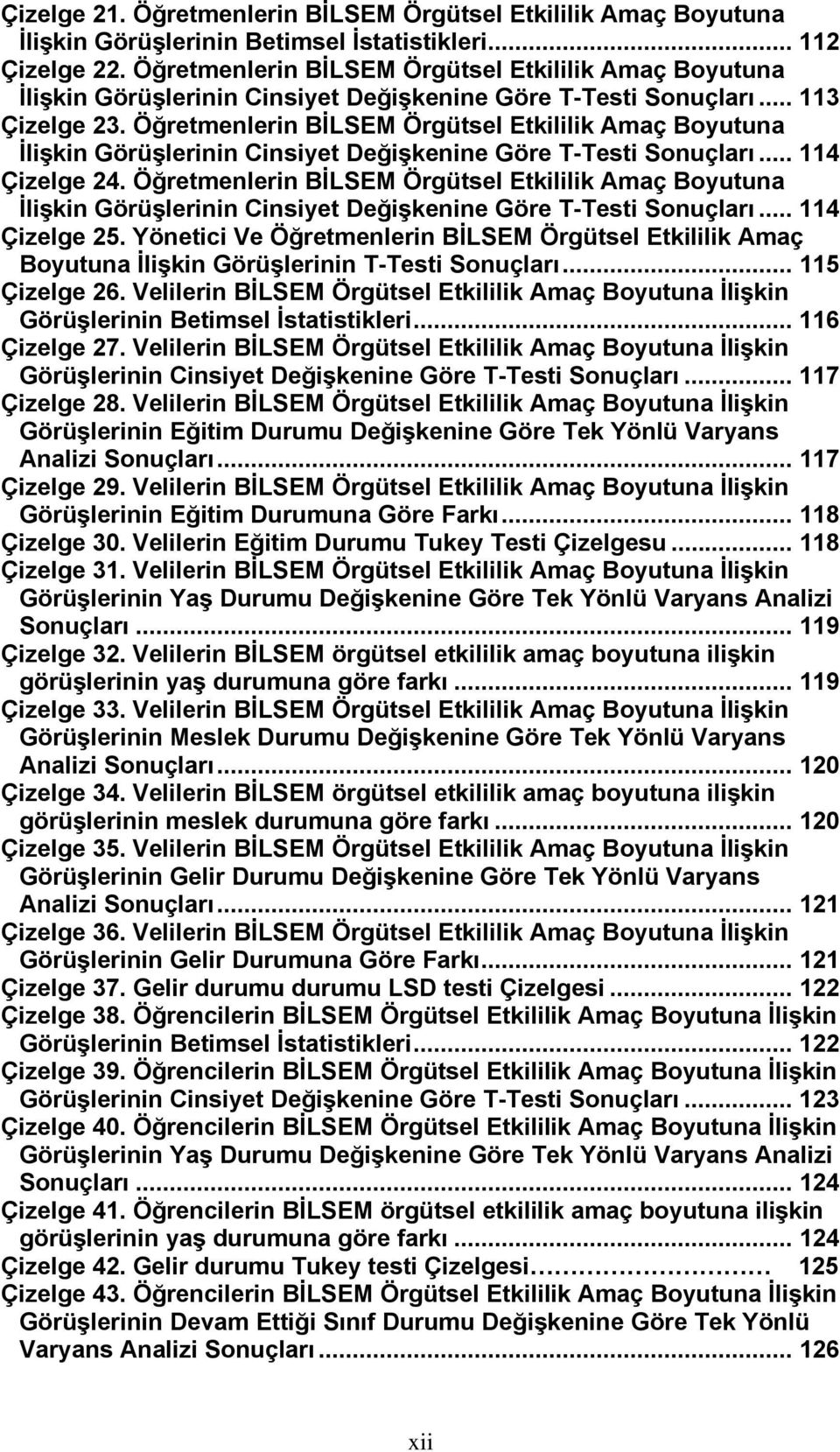 Öğretmenlerin BİLSEM Örgütsel Etkililik Amaç Boyutuna İlişkin Görüşlerinin Cinsiyet Değişkenine Göre T-Testi Sonuçları... 114 Çizelge 24.