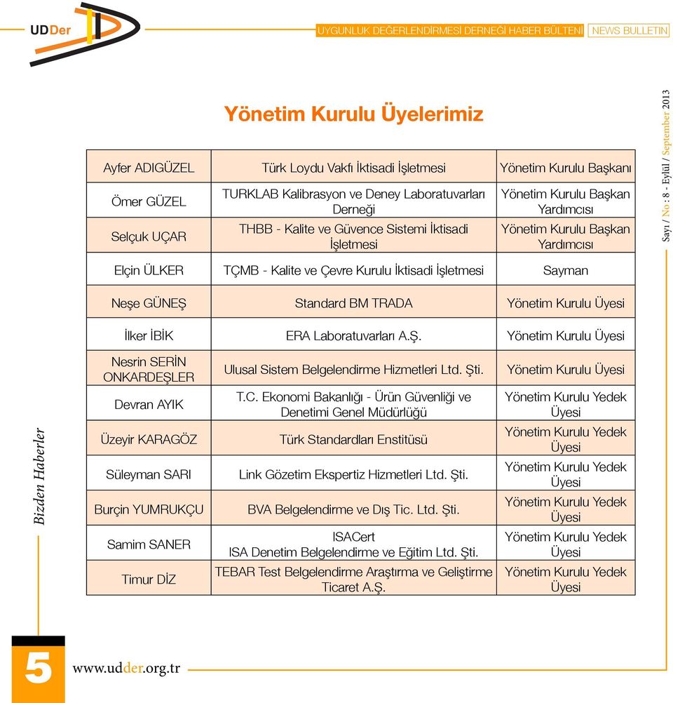 İşletmesi Sayman Neşe GÜNEŞ Standard BM TRADA Yönetim Kurulu Üyesi İlker İBİK ERA Laboratuvarları A.Ş. Yönetim Kurulu Üyesi Nesrin SERİN ONKARDEŞLER Ulusal Sistem Belgelendirme Hizmetleri Ltd. Şti.