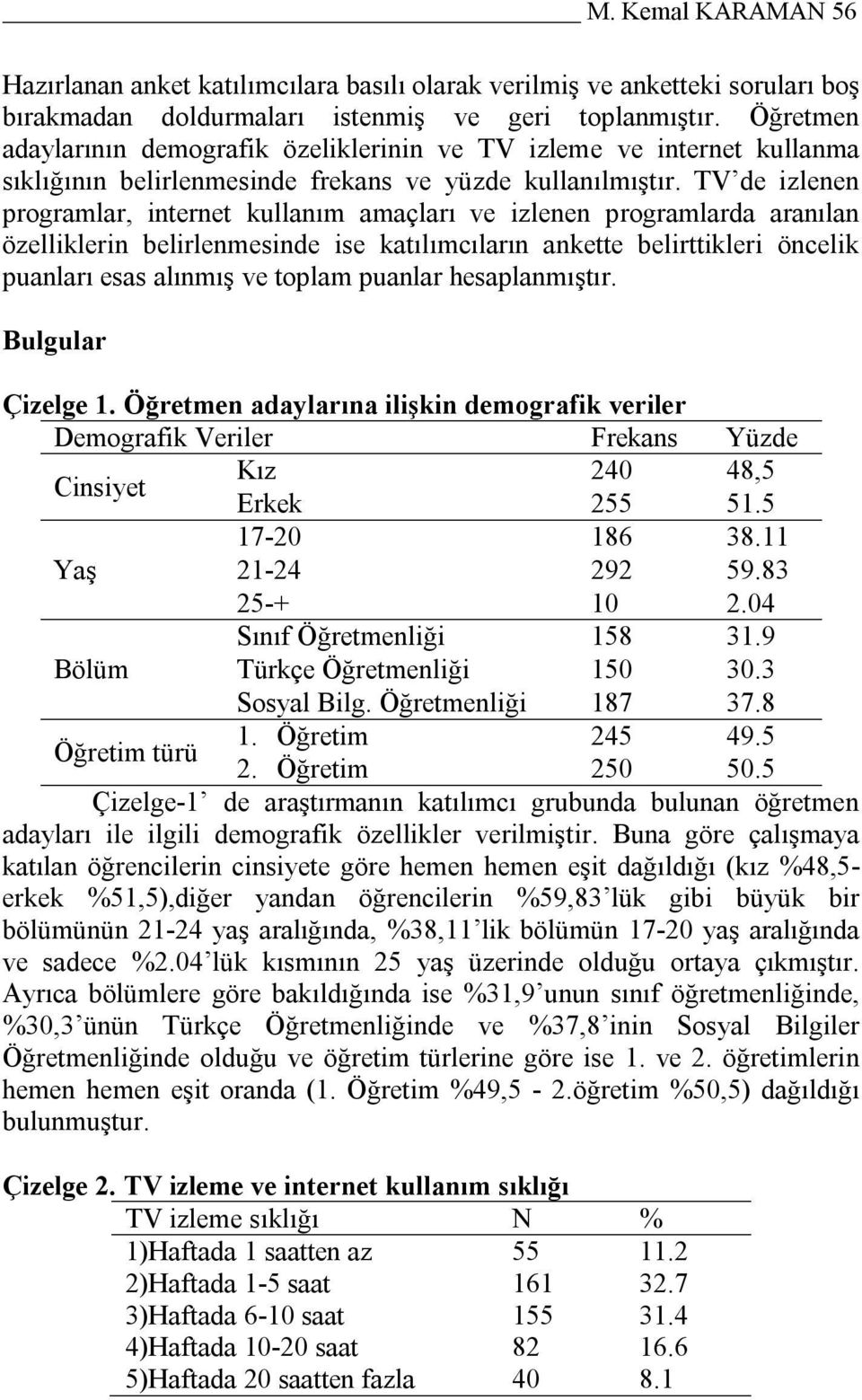 TV de izlenen programlar, internet kullanım amaçları ve izlenen programlarda aranılan özelliklerin belirlenmesinde ise katılımcıların ankette belirttikleri öncelik puanları esas alınmış ve toplam