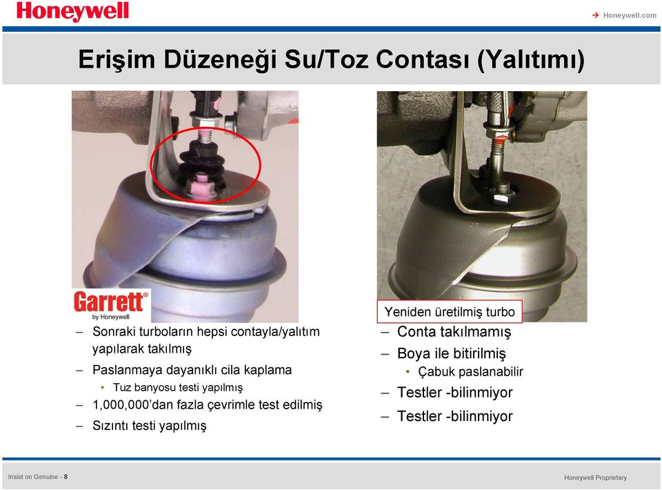 dan fazla çevrimle test edilmiş Sızıntı testi yapılmış Yeniden üretilmiş turbo Conta