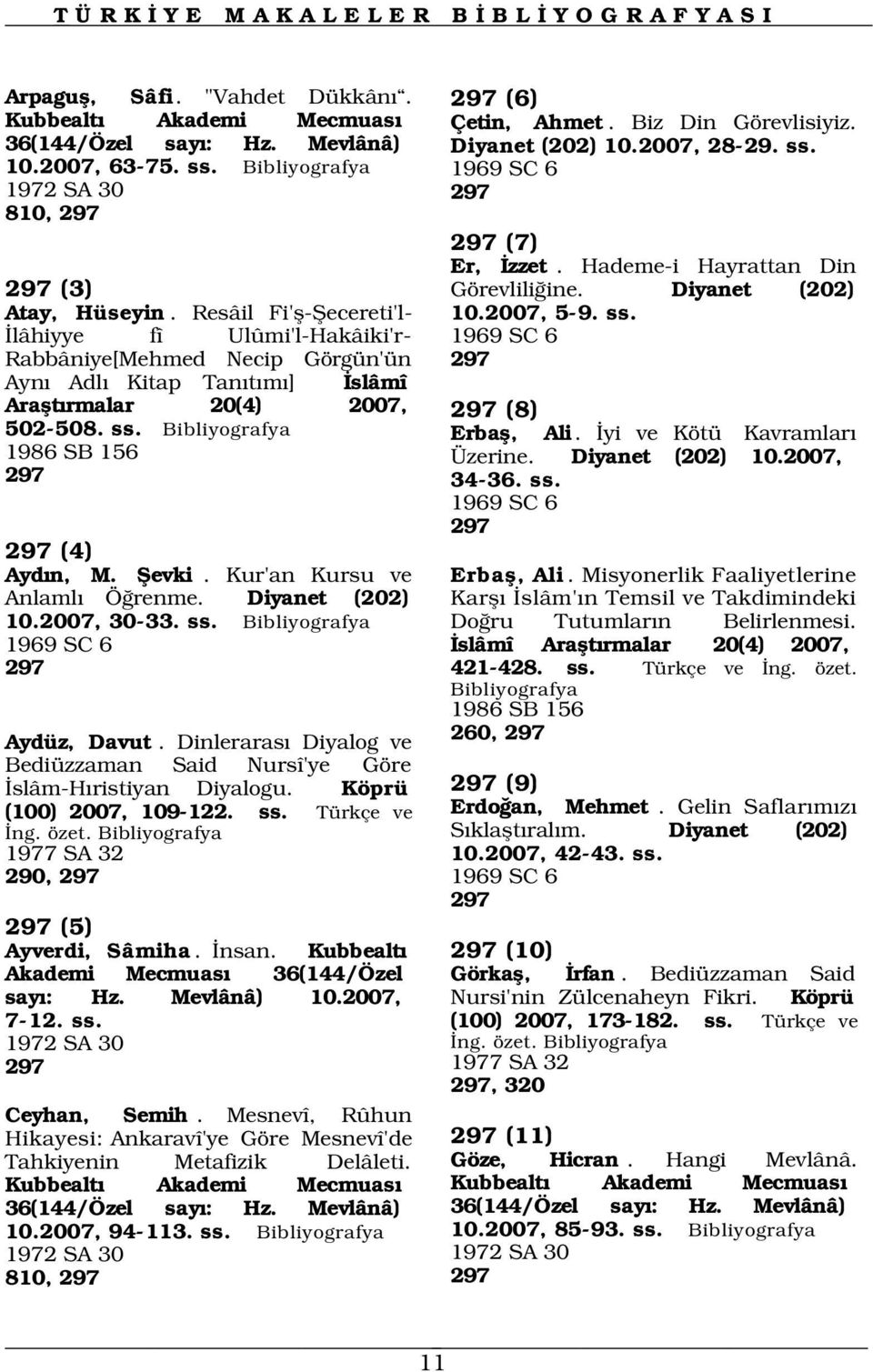 Kur'an Kursu ve Anlaml Ö renme. Diyanet (202) 10.2007, 30-33. ss. 1969 SC 6 297 297 (6) Çetin, Ahmet. Biz Din Görevlisiyiz. Diyanet (202) 10.2007, 28-29. ss. 1969 SC 6 Er, zzet.